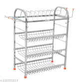 Stainless steel kitchen organizer (24x18 inch), modular 4-shelf rack for plates and cutlery